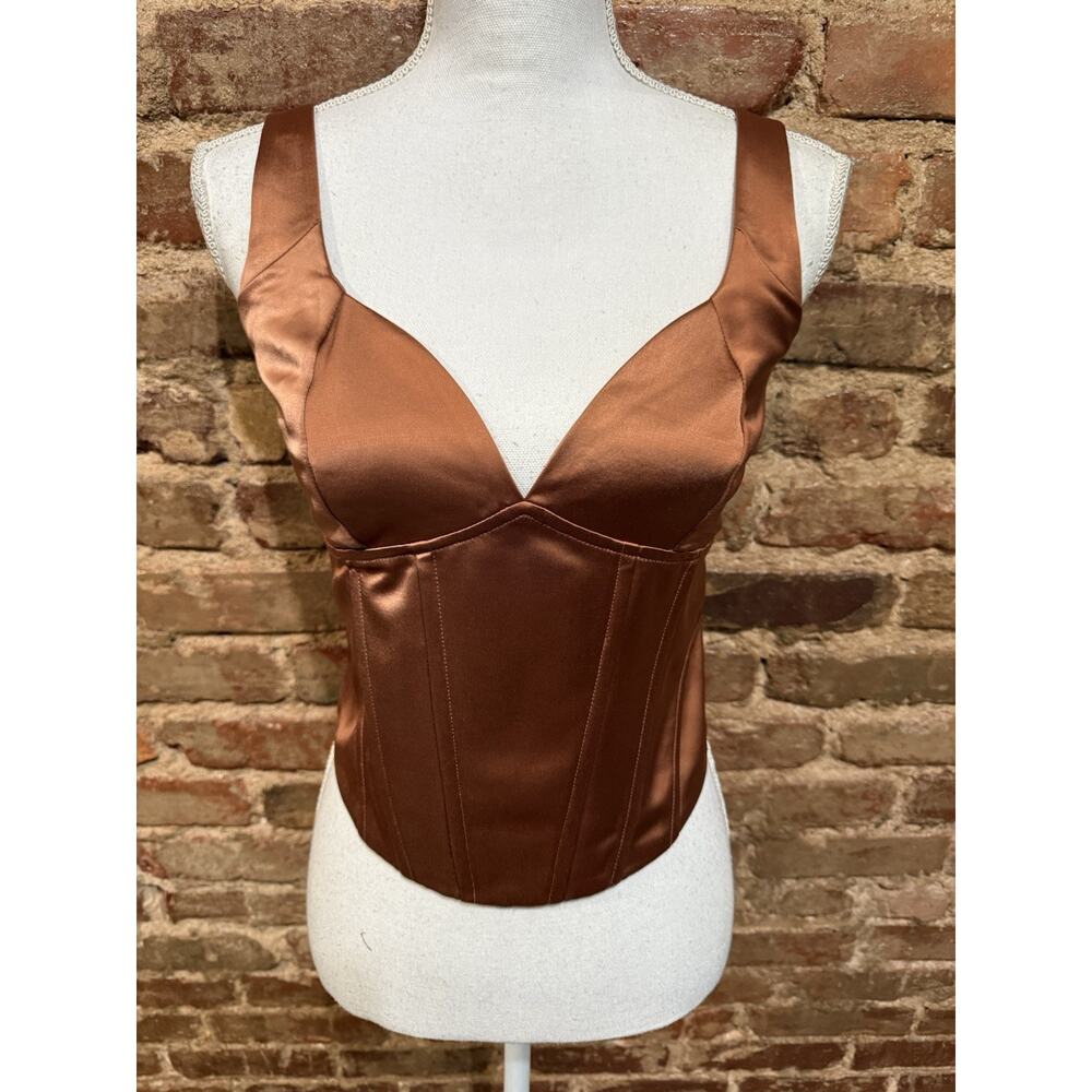 Jason Wu Copper Brown Bustier Corset Sz S Burlesque Shiny Satin Party Top EUC - Picture 2 of 9